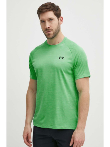 Тениска за трениране Under Armour Tech Textured в зелено с меланжов десен