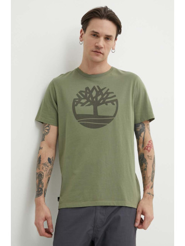 Памучна тениска Timberland в зелено с принт TB0A2C2RAP61