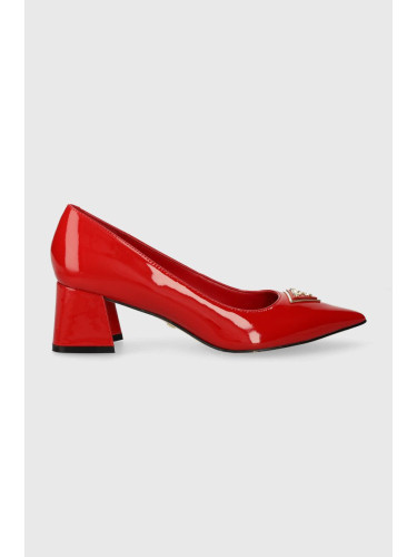 Кожени обувки с дебел ток Guess ZABBI в червено с дебел ток FLPZBB PAT08 FLPPRE