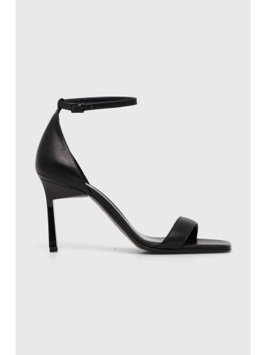 Кожени сандали Calvin Klein HEEL SANDAL 90 LTH в черно HW0HW01944