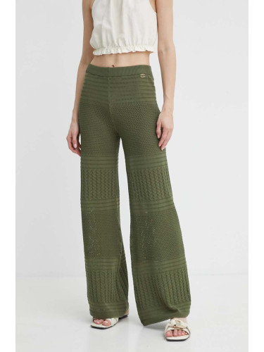 Панталон Twinset в зелено с широка каройка, с висока талия