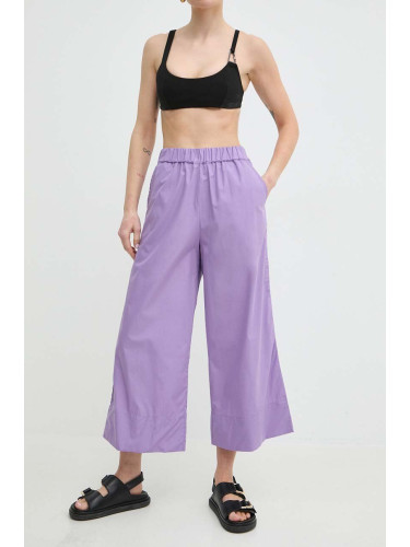 Памучен панталон MAX&Co. в лилаво с широка каройка, висока талия 2416131024200