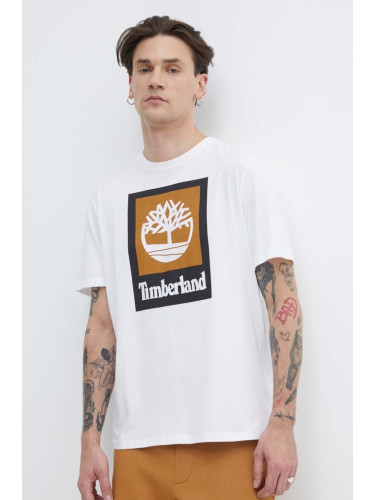 Памучна тениска Timberland в бяло с принт TB0A5QS21001