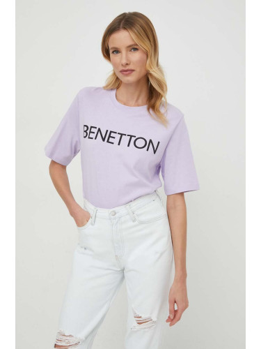 Памучна тениска United Colors of Benetton в лилаво