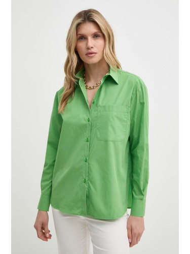 Памучна риза MAX&Co. дамска в зелено със свободна кройка с класическа яка 2416111044200