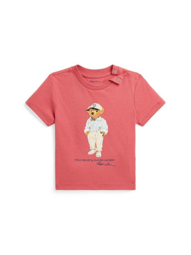 Бебешка памучна тениска Polo Ralph Lauren в червено с принт 320853828032
