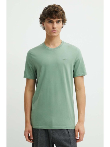 Памучна тениска Hollister Co. в зелено с изчистен дизайн