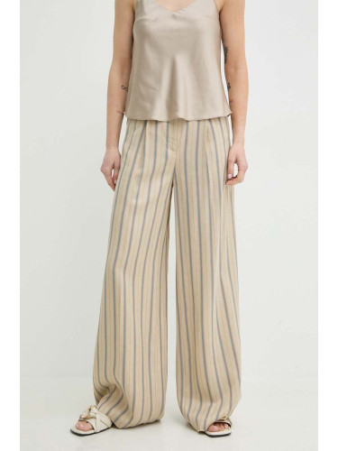Панталон с лен MAX&Co. в бежово с широка каройка, висока талия 2416131064200
