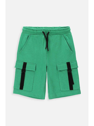 Детски памучен къс панталон Coccodrillo в зелено с регулируема талия