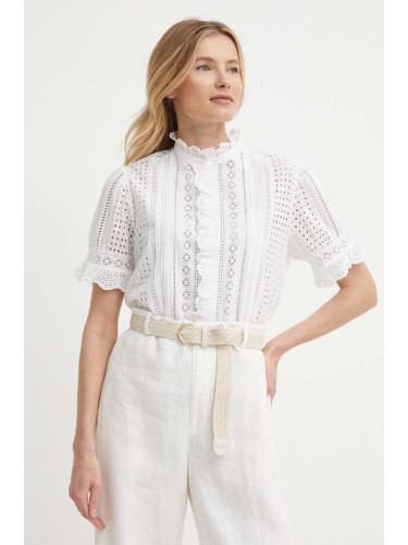 Памучна риза Polo Ralph Lauren дамска в бяло със стандартна кройка с права яка 211935147