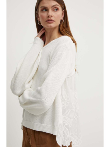 Памучен пуловер Liu Jo в бяло