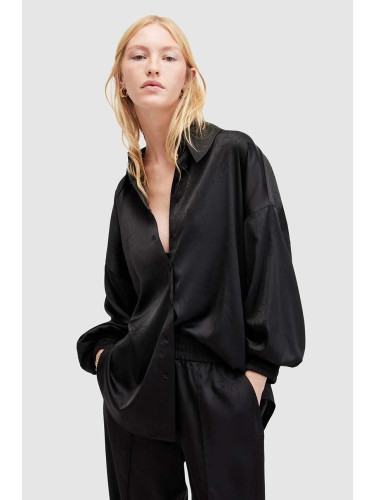 Риза AllSaints CHARLI JACQ SHIRT дамска в черно със свободна кройка с класическа яка W084PA