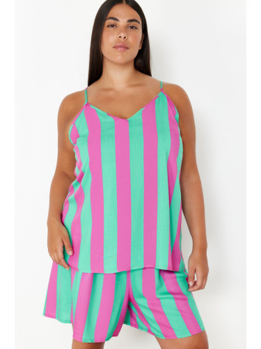 Trendyol Curve Multicolored Striped V-Neck Woven Pajama Set