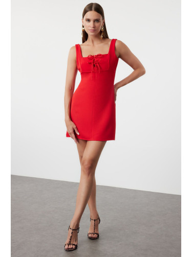 Trendyol Red Straight Cut Mini Woven Dress with Bow Detail on Collar