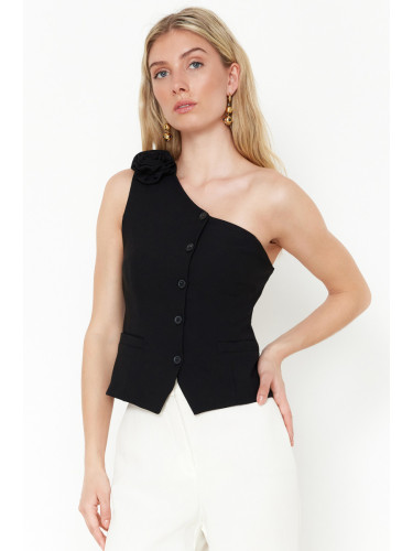 Trendyol Black Fitted Fitted Limited Edition One Shoulder Rose Detailed Woven Vest