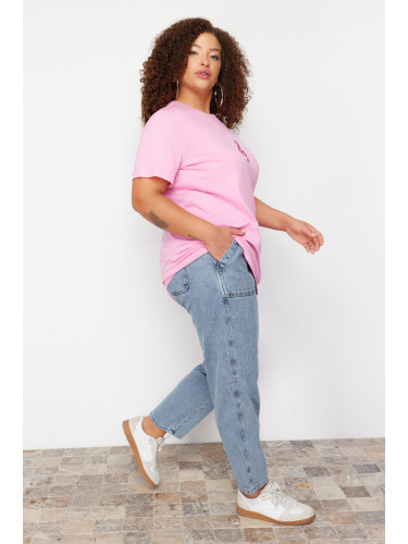Trendyol Curve Light Blue Elastic Waist Mom Fit Jeans