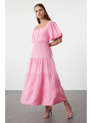 Trendyol Pink Square Neck Maxi Woven Dress with Opening Waist and Back Detail