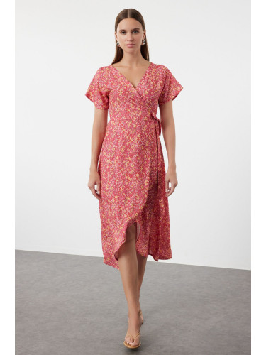 Trendyol Pink Floral Double Breasted Neck Viscose Woven Dress