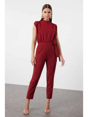 Trendyol Claret Red Sleeveless Lace Collar Maxi Woven Jumpsuit