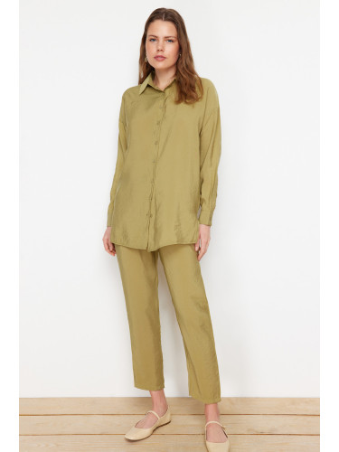 Trendyol Khaki Modal Fabric Woven Bottom Top Shirt Pants Set