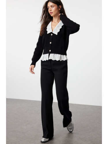Trendyol Black Crop Woven Garni Detailed Knitwear Cardigan