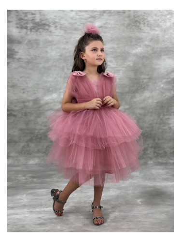 Официална къса детска рокля в пепел от рози с тюл Малисия 54687391