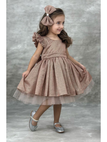 Официална детска рокля с къс ръкав с брокат Балеа в златисто 