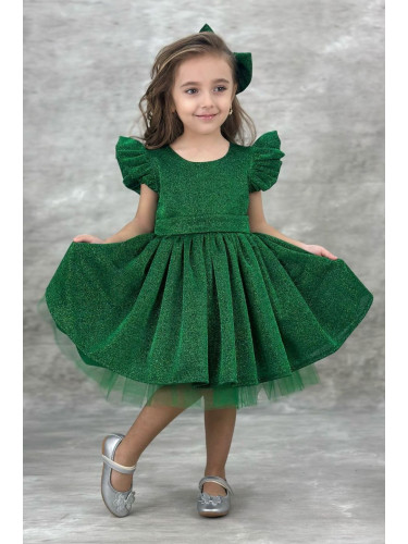 Официална детска рокля с къс ръкав с брокат Балеа в зелено