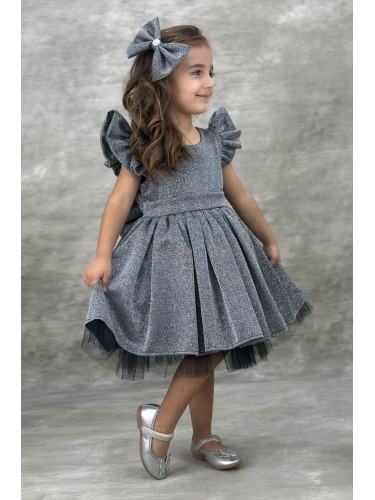 Официална детска рокля с къс ръкав с брокат Балеа в сребристо