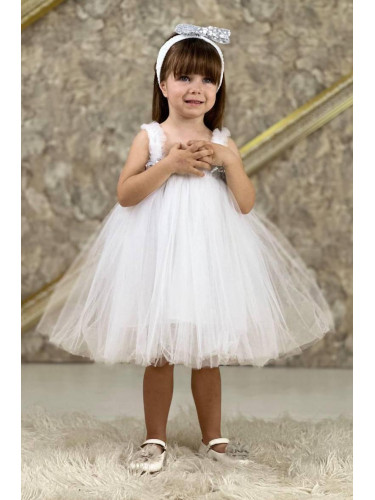 Официална детска/бебешка рокля без ръкав с богат тюл в бяло Лили и лен