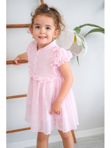 Официална бебешка/детска рокля в розово на сърца 