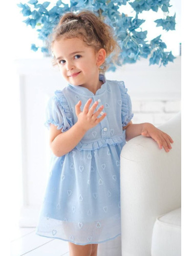 Официална бебешка/детска рокля в светлосиньо на сърца 
