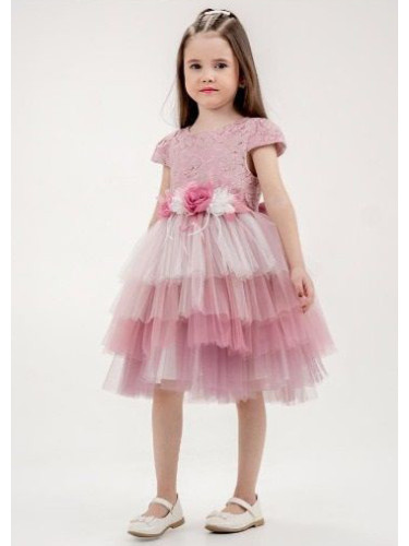 Официална детска рокля в пепел от рози с тюл Ная