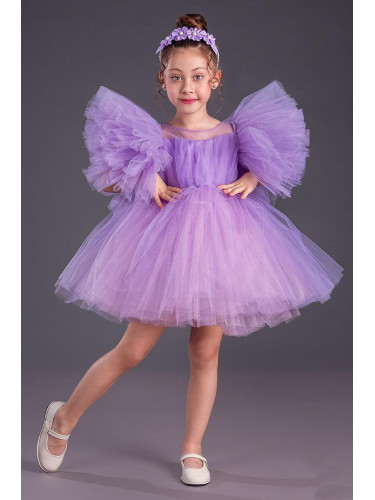 Официална детска къса рокля с тюл в лилаво Луиза