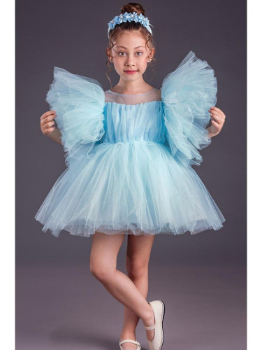 Официална детска къса рокля с тюл в светлосиньо Луиза