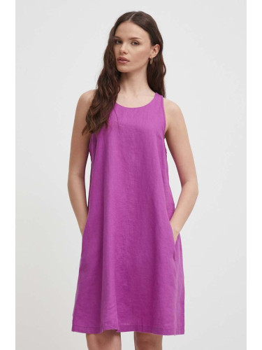 Ленена рокля United Colors of Benetton в лилаво къса със стандартна кройка