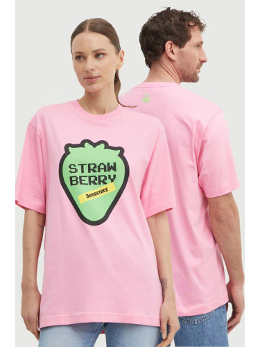Памучна тениска United Colors of Benetton в розово с принт