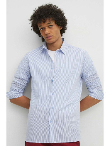 Памучна риза Medicine мъжка в синьо с кройка по тялото с класическа яка