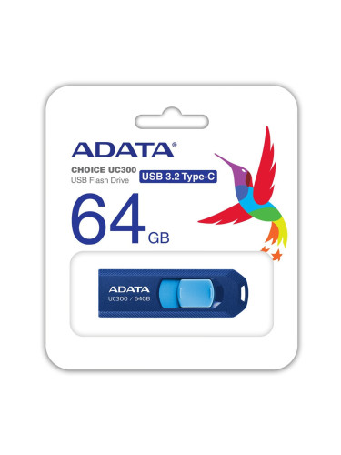 Памет 64GB USB Flash Drive, A-Data UC300, USB 3.2 Gen 1 Type-C, синя