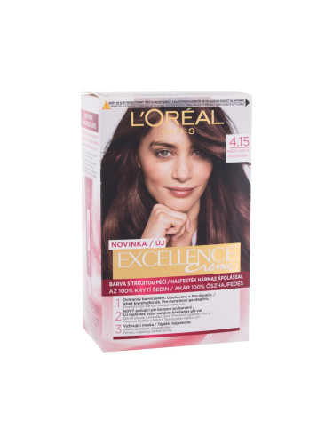 L'Oréal Paris Excellence Creme Triple Protection Боя за коса за жени 48 ml Нюанс 4,15 Frosted Brown увредена кутия