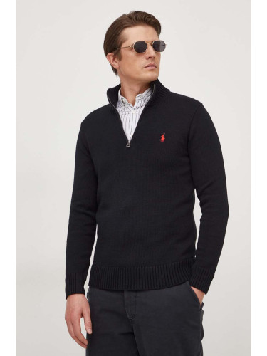 Памучен пуловер Polo Ralph Lauren в черно от топла материя 710859939