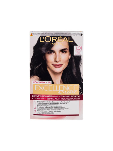L'Oréal Paris Excellence Creme Triple Protection Боя за коса за жени 48 ml Нюанс 1,01 Dark Deep Black увредена кутия