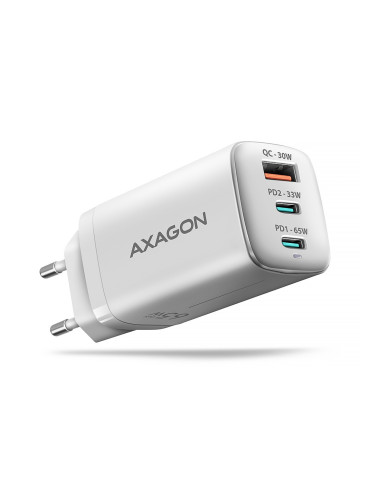 Зарядно устройство Axagon ACU-DPQ65W, от контакт към 2x USB-C(ж), 1x USB-A(ж), 65W, бяло