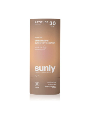 Attitude Sunly Tinted Face Stick слънцезащитен минерален крем в стик SPF 30 20 гр.