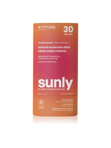 Attitude Sunly Orange Blossom слънцезащитен минерален крем в стик SPF 30 60 гр.