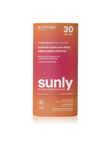 Attitude Sunly Sunscreen Stick слънцезащитен минерален крем в стик SPF 30 Orange Blossom 60 гр.