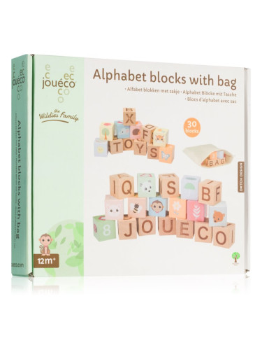 Jouéco The Wildies Family Alphabet Blocks with Bag кубчета от дърво 12 m+ 30 бр.