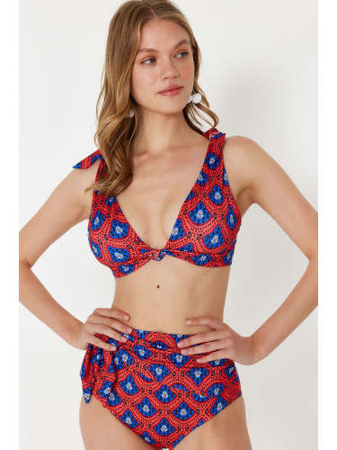 Trendyol Geometric Patterned Bralette Knotted Bikini Top
