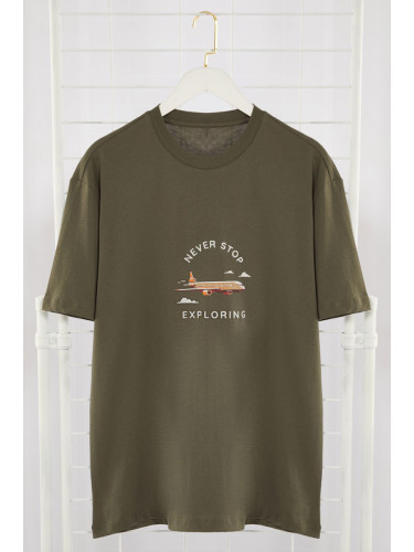 Trendyol Anthracite Relaxed/Comfortable Cut More Sustainable Text Embroidered 100% Organic Cotton T-shirt