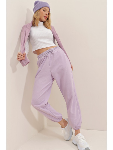 Trend Alaçatı Stili Women's Lilac Seasonal Elastic Leg Two Thread Sweatpants